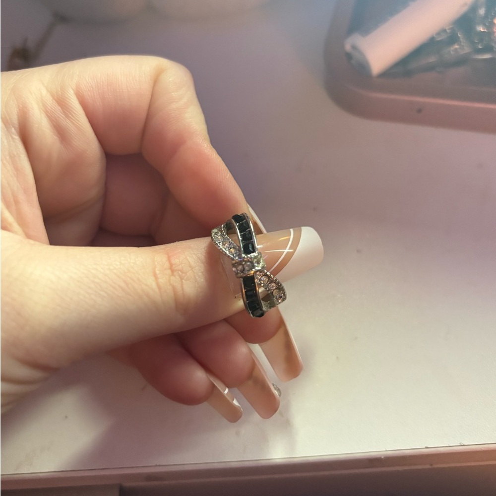 Black and Silver Bow Ring